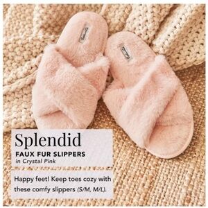 Splendid Pink Faux Fur Slippers NWT M/L